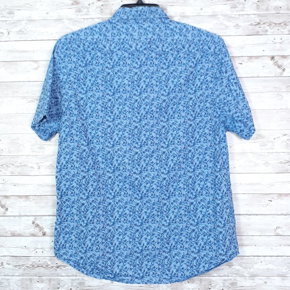 Denim & Flower Ricky Singh Mens Button Up Shirt L Slim Fit Blue Leaf Print 643 - Picture 2 of 5